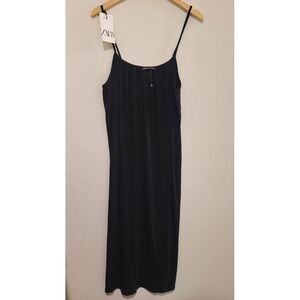 Zara Women's Strappy Ribbed Midi Dress in‎ Black Size M Stretchy Oversized NWT